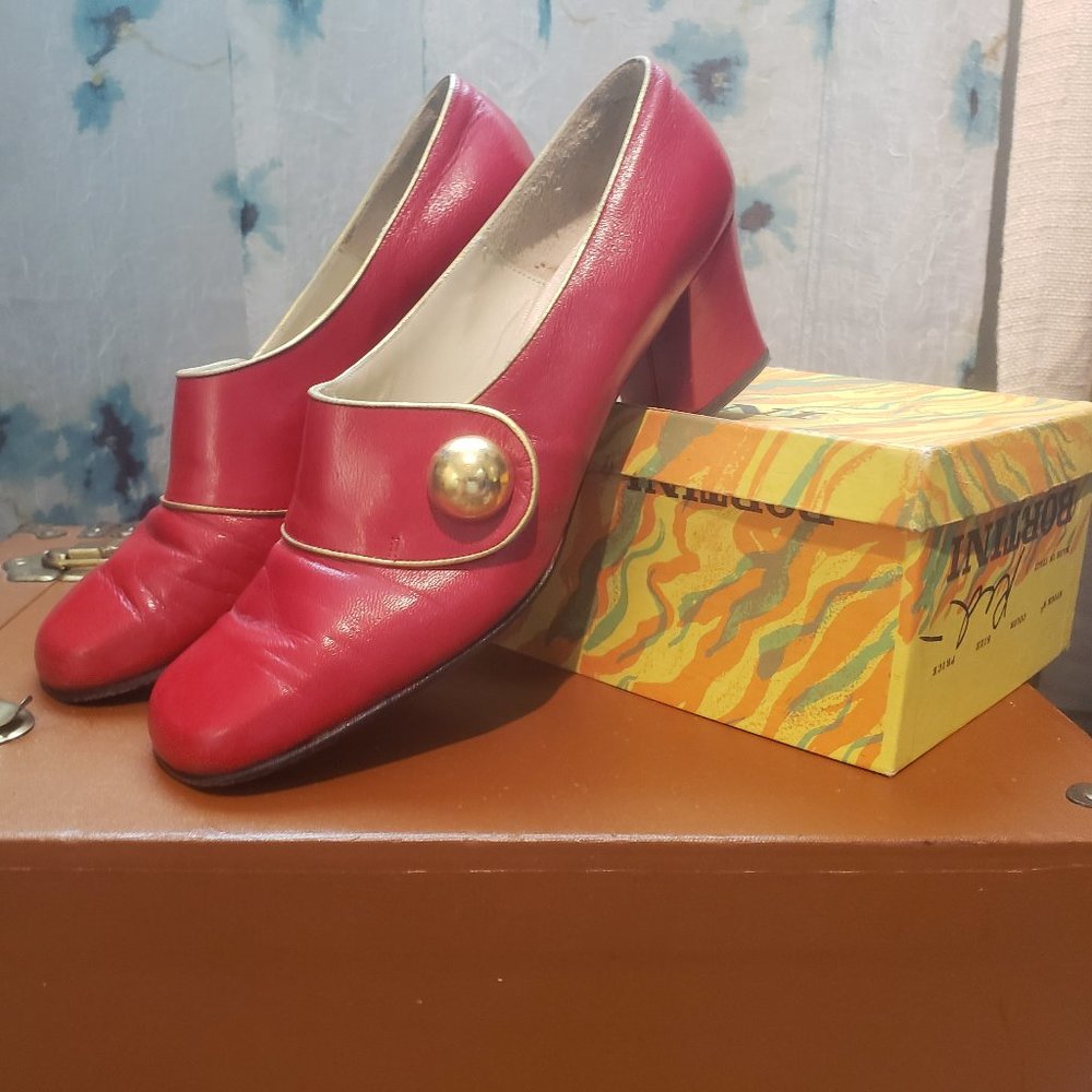 Vintage Bortini Red/Gold leather heels-made in Italy